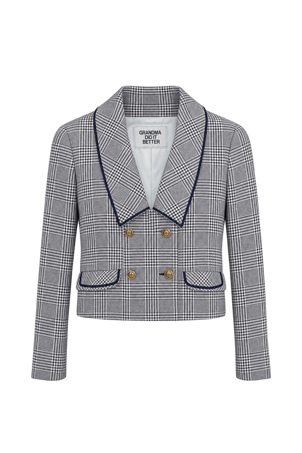 1980s Black and Off-White Woven Suiting Fabric Jacket - Front View