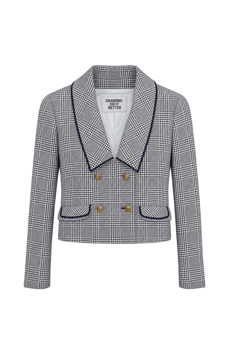 1980s Black and Off-White Woven Suiting Fabric Jacket - Front View