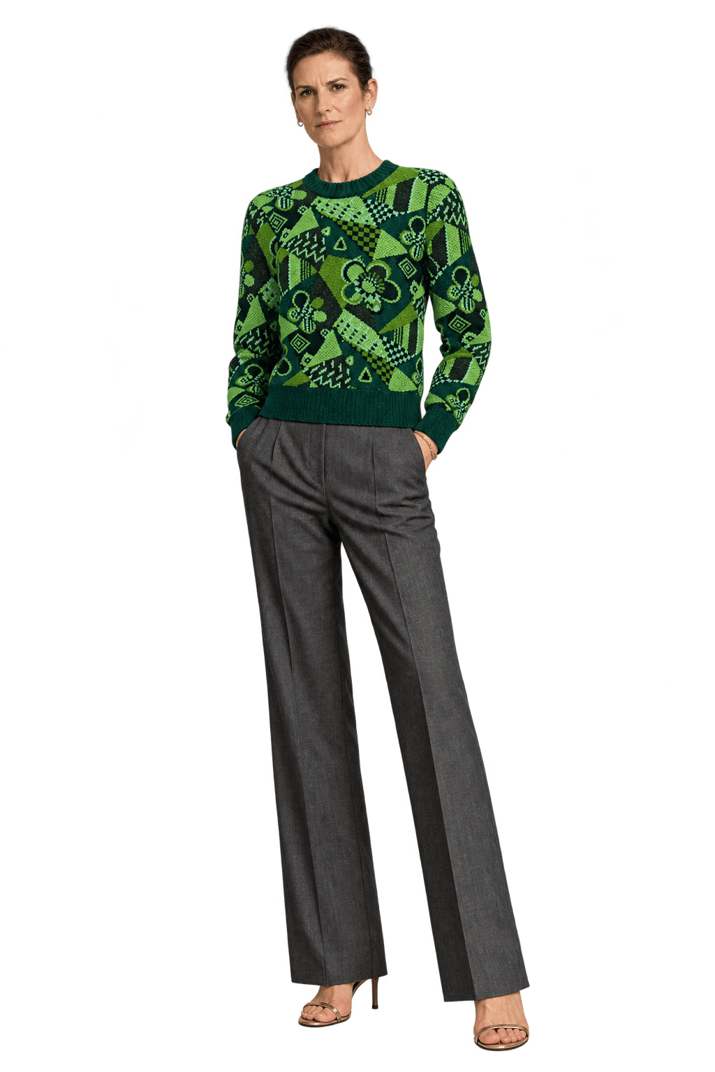 1990s Dark Forest Green Knit Sweater - Model