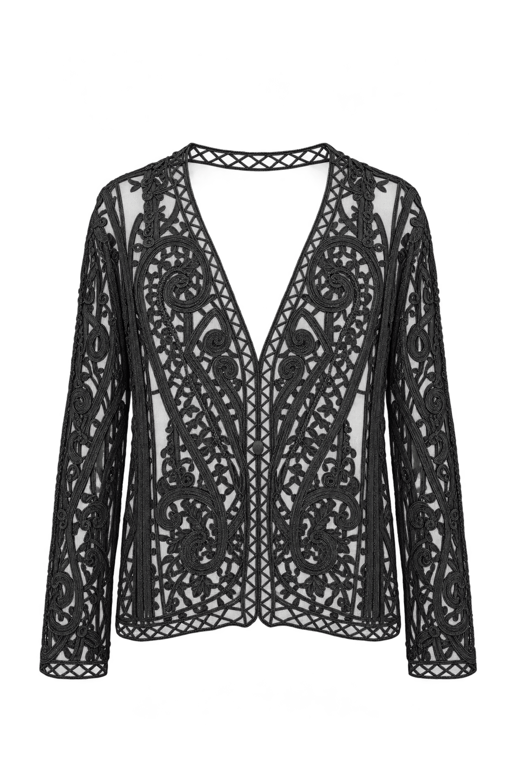 1990s Black Sheer Mesh Jacket - Front View