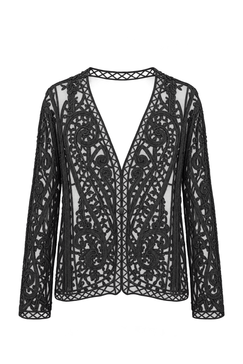 1990s Black Sheer Mesh Jacket - Front View