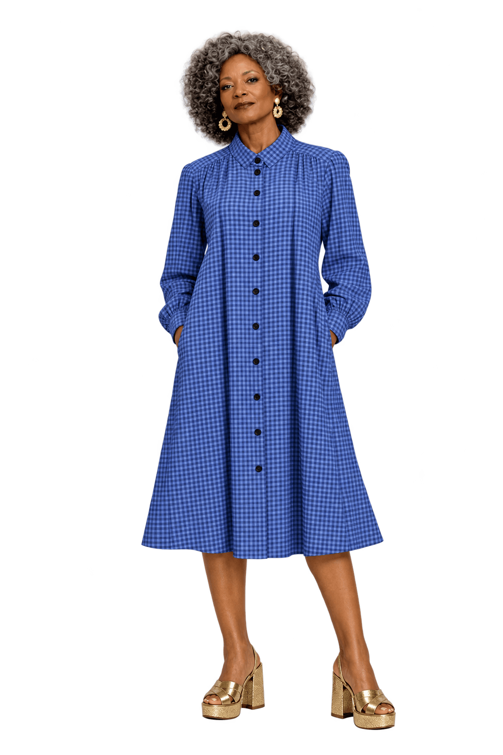 1980s Cobalt Blue Synthetic Midi Dress - Model