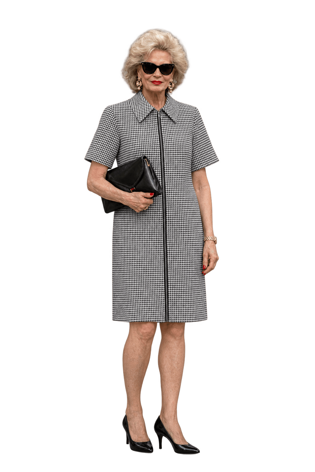 1980s Black and White Woven Shift Dress - Model