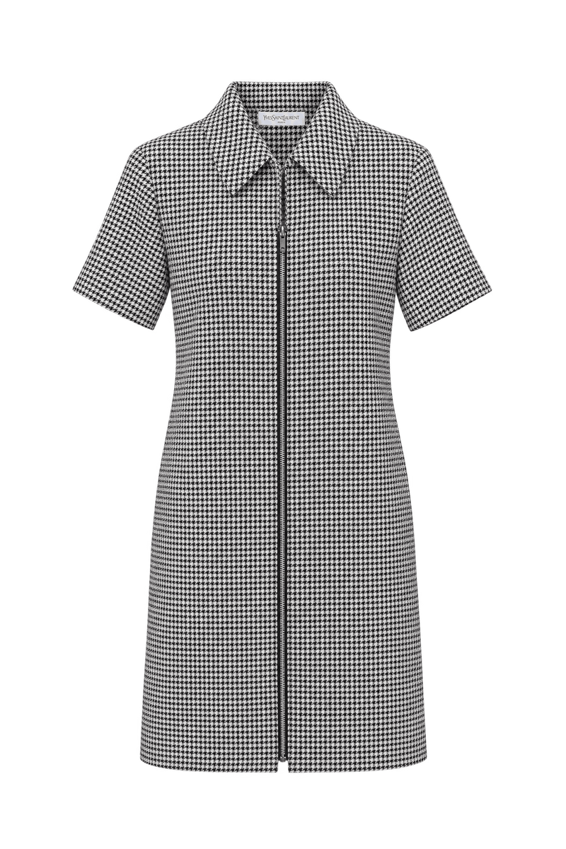 1980s Black and White Woven Shift Dress - Front View