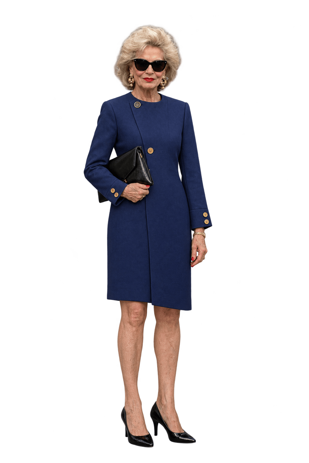 1980s Dark Navy Blue Woven Dress - Model