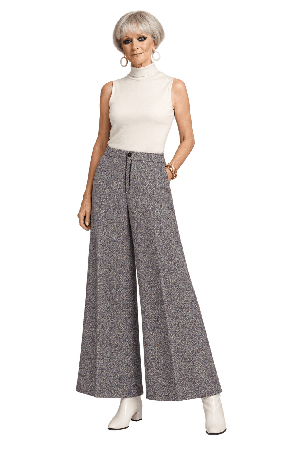 1960s Salt-and-Pepper Grey Woven Pants - Model