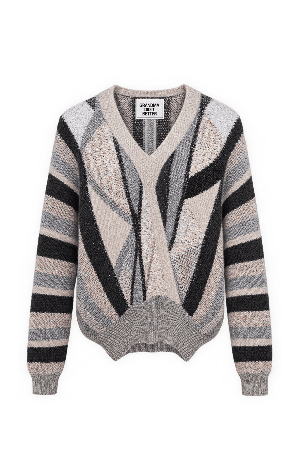 1980s Cream and Gray Mixed Knit Sweater - Front View