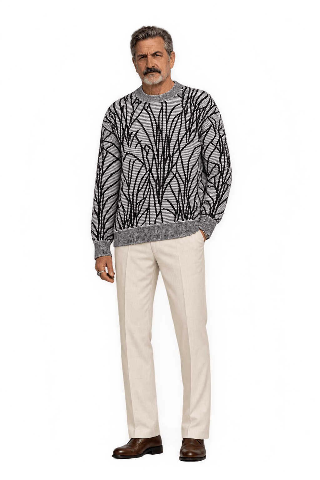 1980s Light Gray Knit Sweater - Model