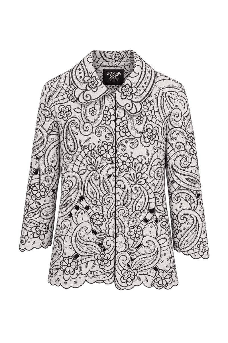 1980s Cream White Woven Fabric Jacket - Front View