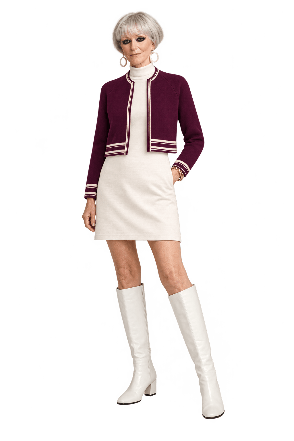 1960s Deep Burgundy Knit Cardigan - Model