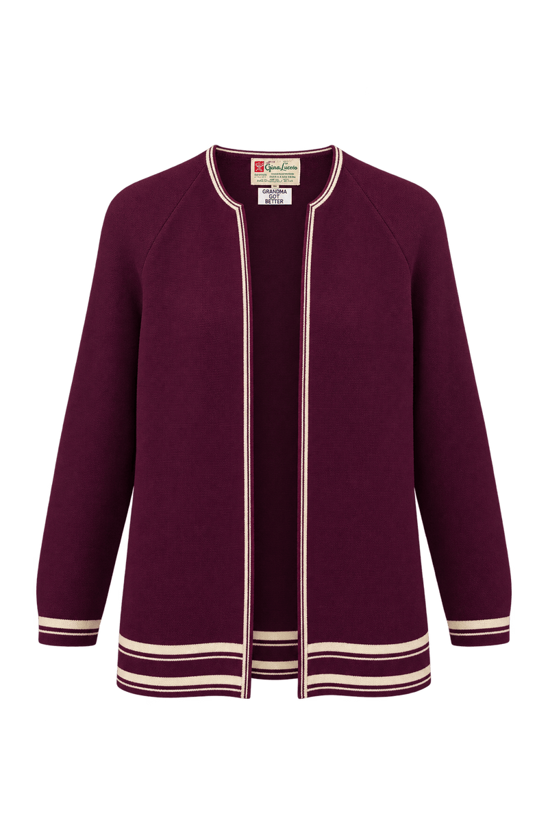 1960s Deep Burgundy Knit Cardigan - Front View