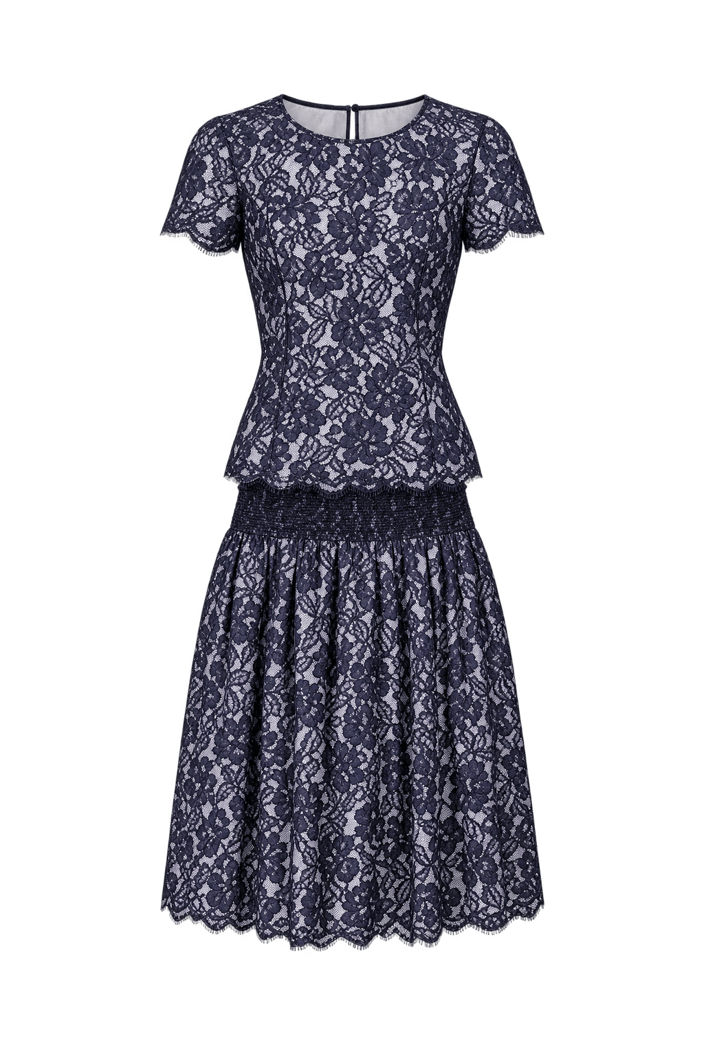 1990s Dark Navy Lace Top and Skirt Set - Front View