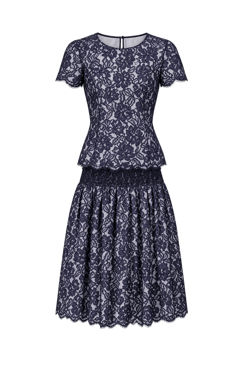 1990s Dark Navy Lace Top and Skirt Set - Front View
