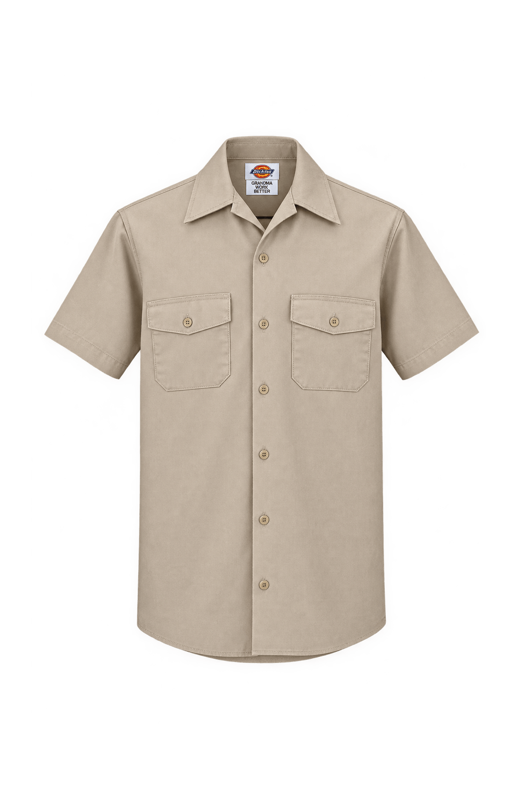 1990s Light Khaki Beige Woven Cotton Work Shirt - Front View