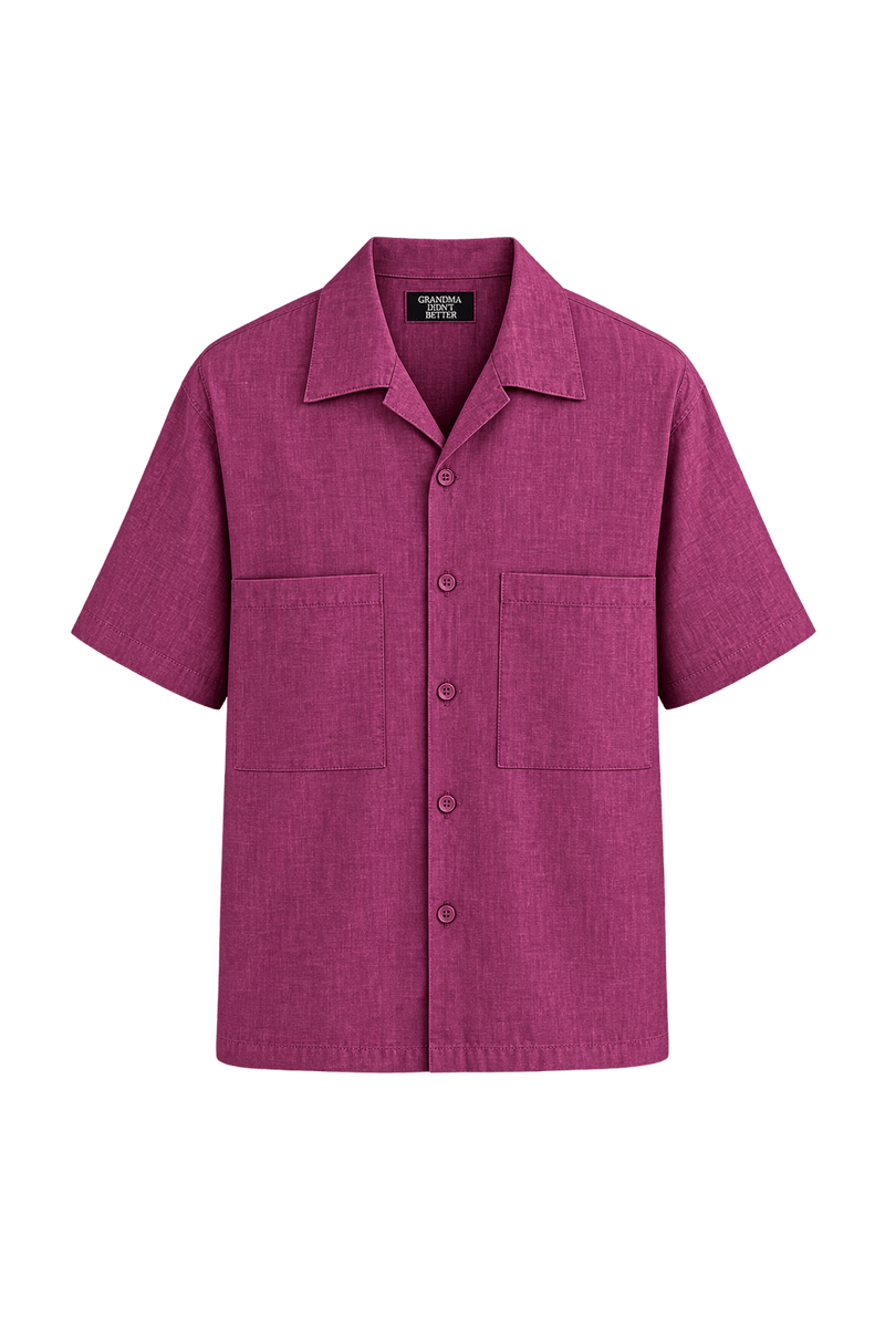 1990s Deep Magenta Purple Woven Button-Down Shirt - Front View