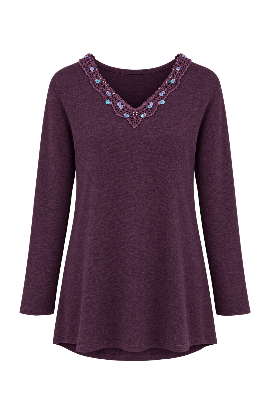 1980s Deep Plum Purple Fine-Gauge Knit Tunic - Front View