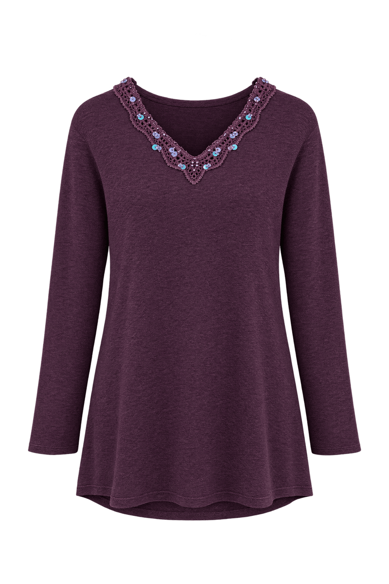 1980s Deep Plum Purple Fine-Gauge Knit Tunic - Front View