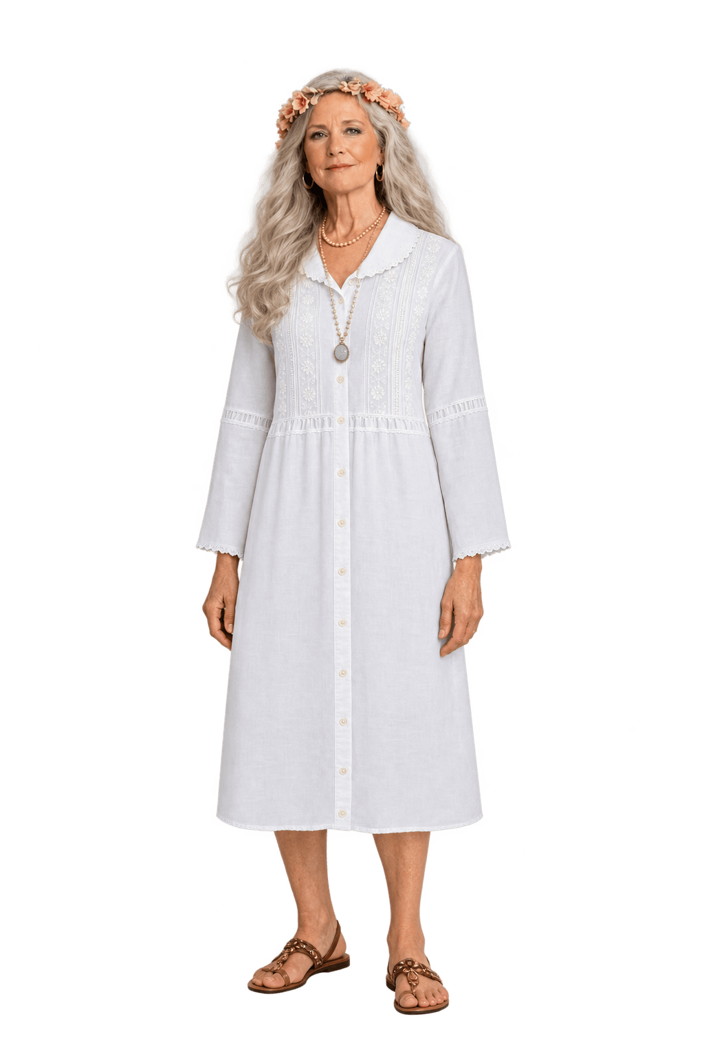 1970s White Woven Fabric Nightgown - Model