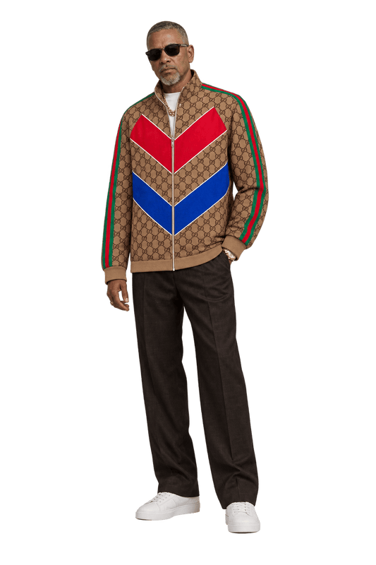 1990s Tan and Brown Synthetic Knit Jacket - Model