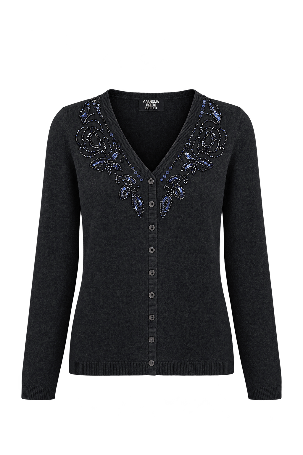 1980s Black Fine Knit Cardigan - Front View