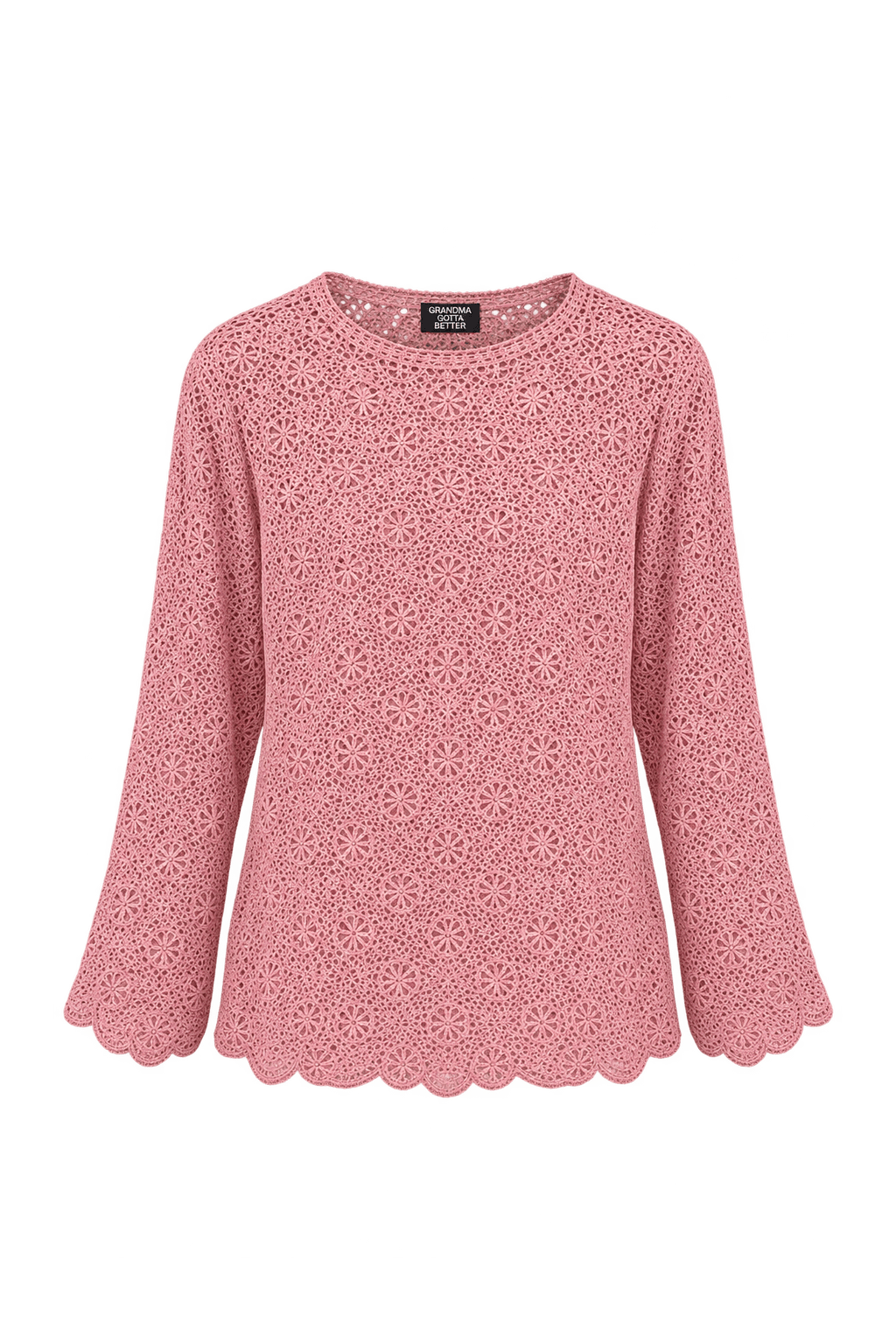 1970s Dusty Pink Crocheted Yarn Blouse - Front View