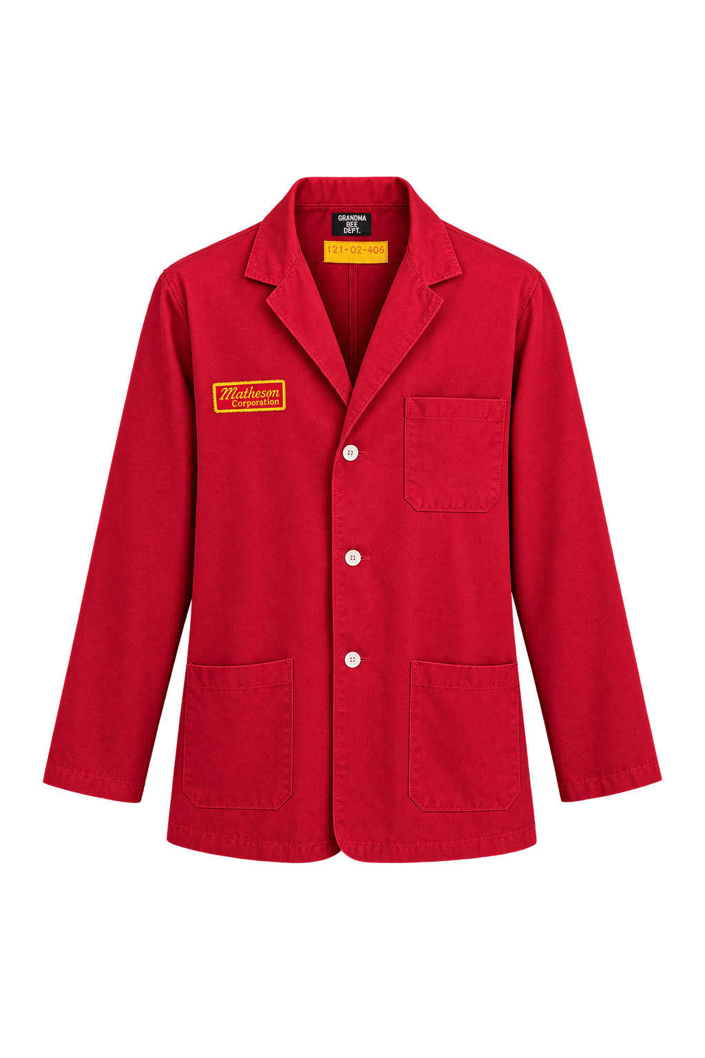 1980s Deep Red Woven Workwear Fabric Jacket - Front View