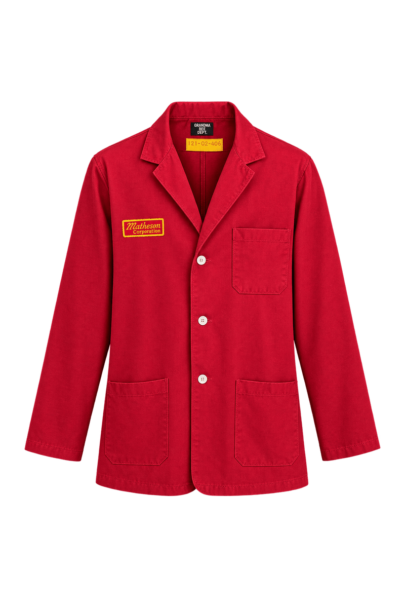 1980s Deep Red Woven Workwear Fabric Jacket - Front View