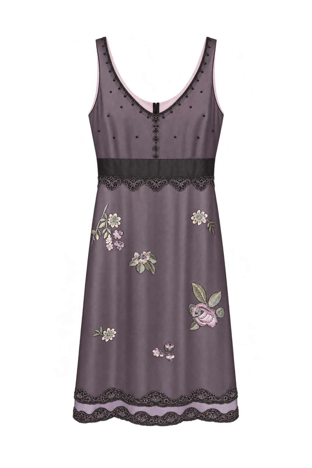 1980s Muted Plum Purple Synthetic Dress - Front View