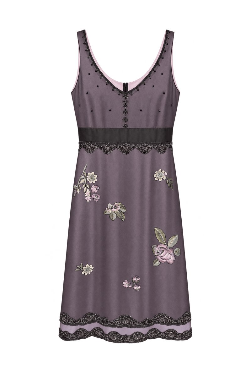 1980s Muted Plum Purple Synthetic Dress - Front View