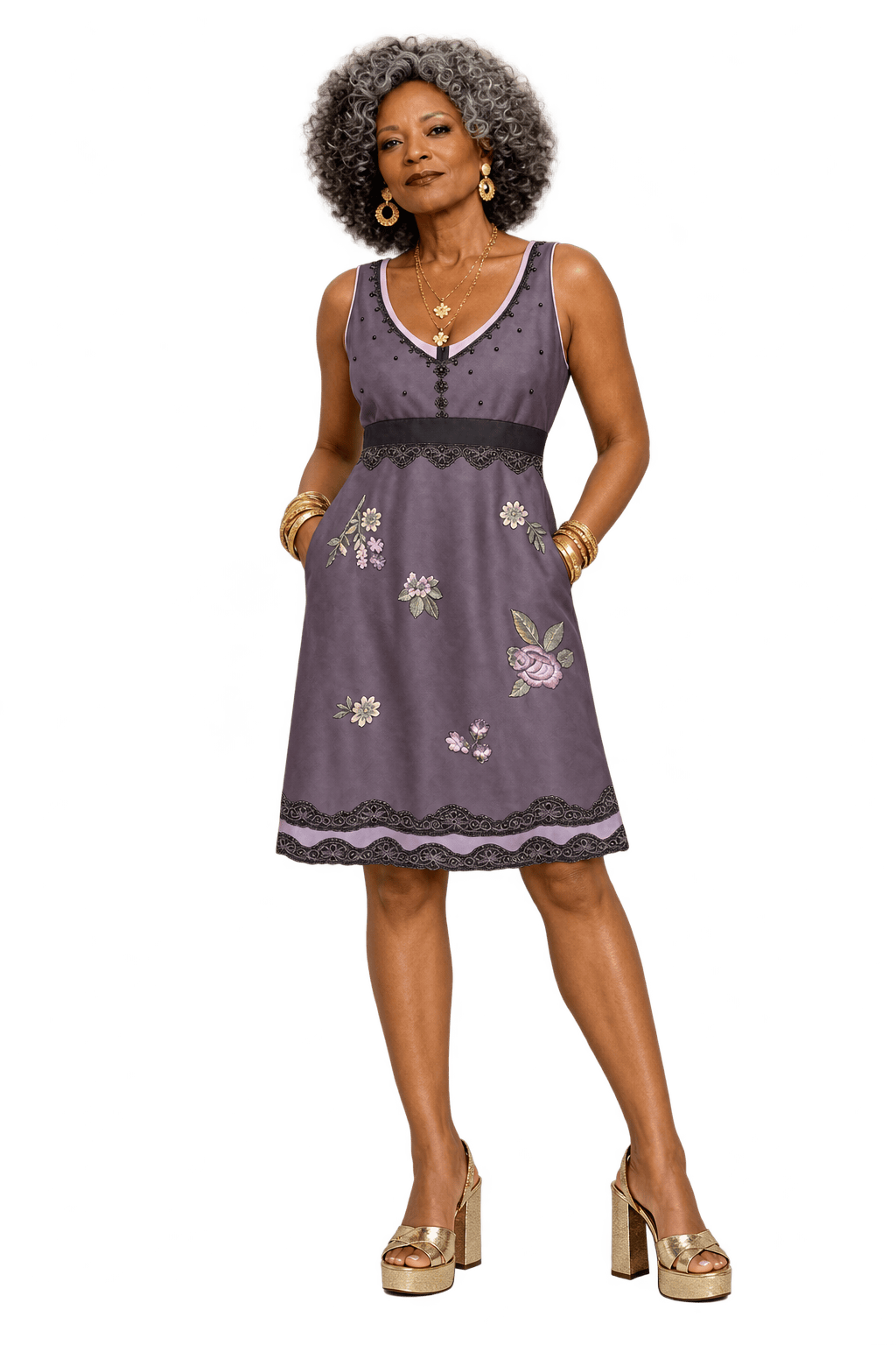 1980s Muted Plum Purple Synthetic Dress - Model