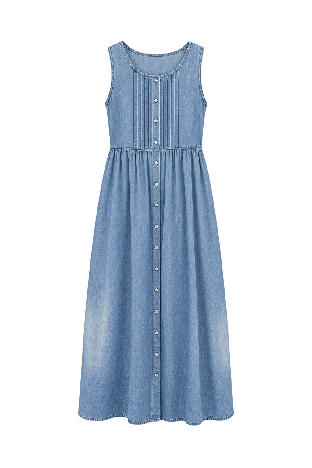 1970s Faded Light Blue Denim Jumpsuit - Front View
