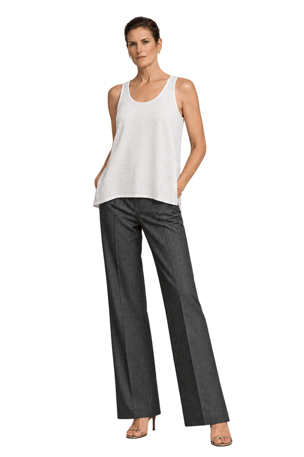 1990s Ivory White Woven Fabric Tank Top - Model