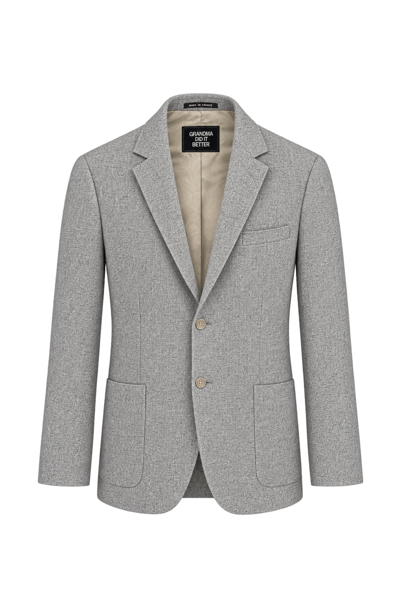 1980s Light Grey Woven Blazer - Front View