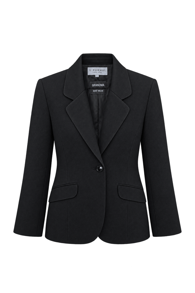 1980s Black Woven Blazer - Front View