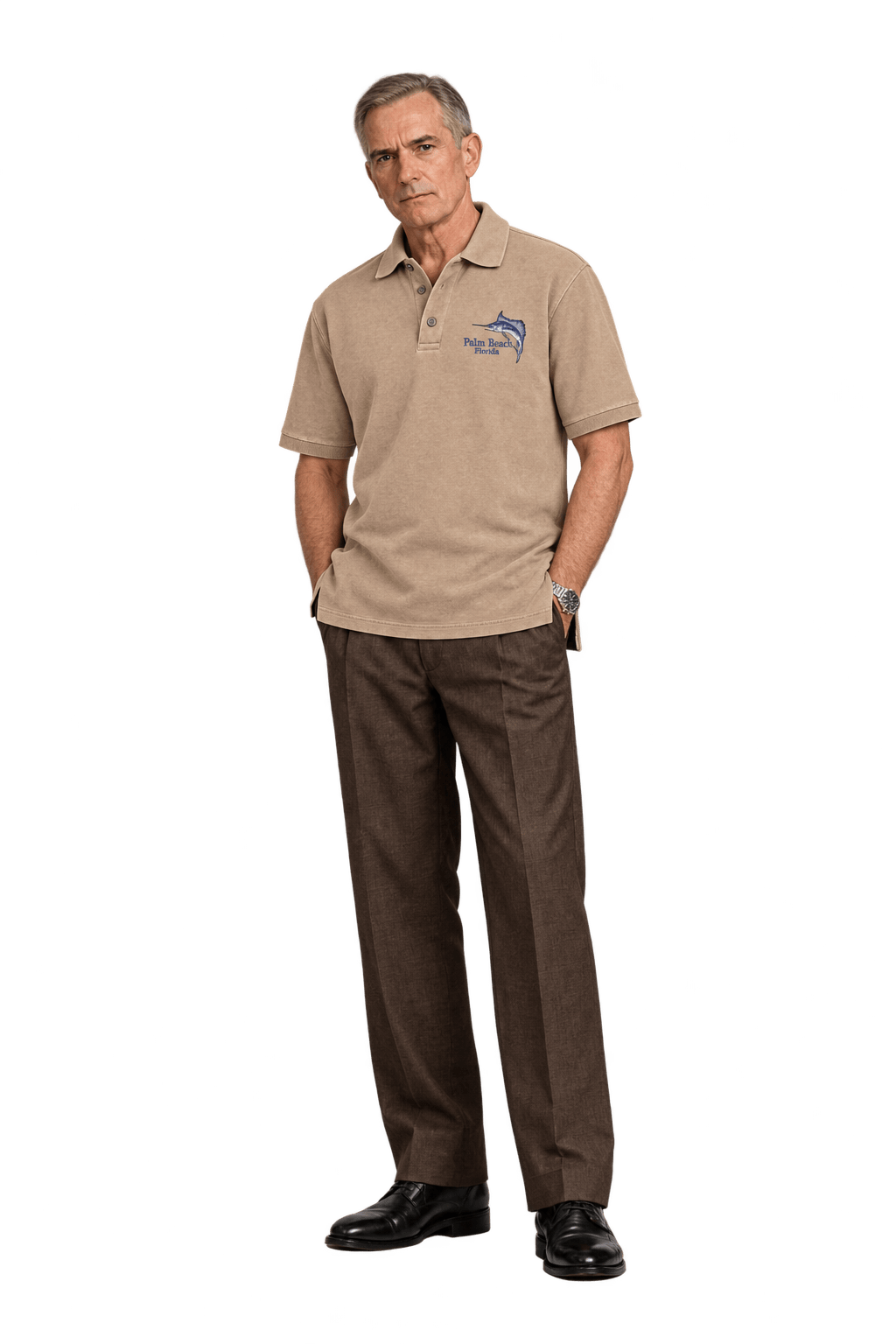 1990s Sand Beige Cotton Piqué Polo - Model