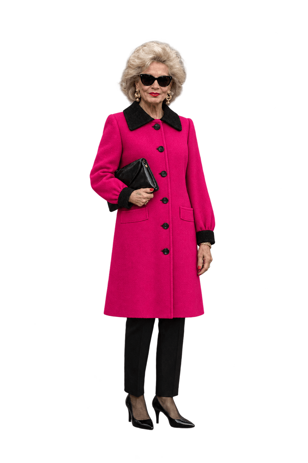 1980s Vivid Fuchsia Pink Wool-like Coat - Model