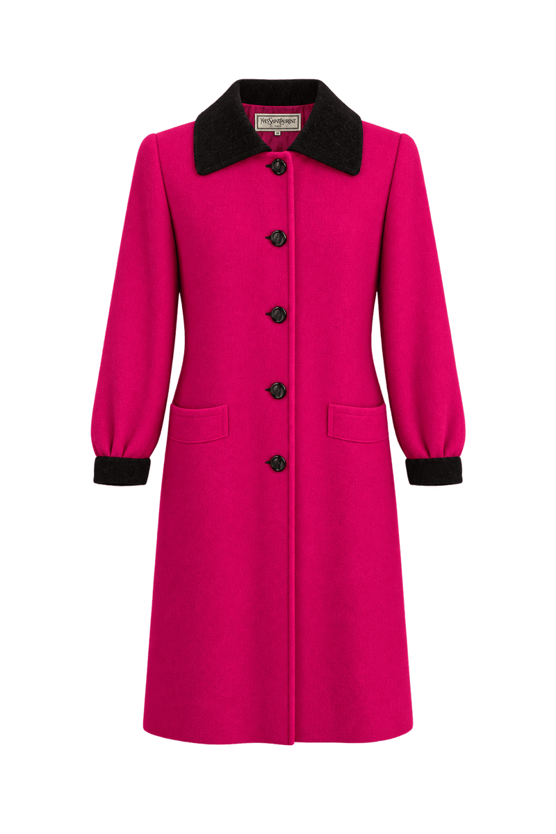 1980s Vivid Fuchsia Pink Wool-like Coat - Front View