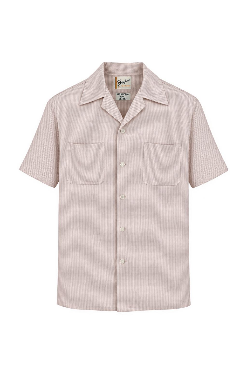 1960s Pale Blush Pink Woven Fabric Camp Collar Shirt - Front View