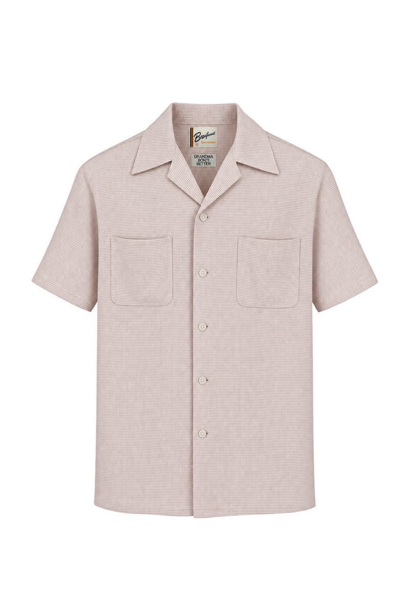 1960s Pale Blush Pink Woven Fabric Camp Collar Shirt - Front View
