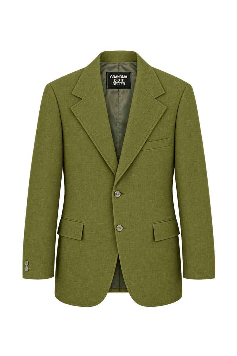 1980s Olive Green Woven Blazer - Front View