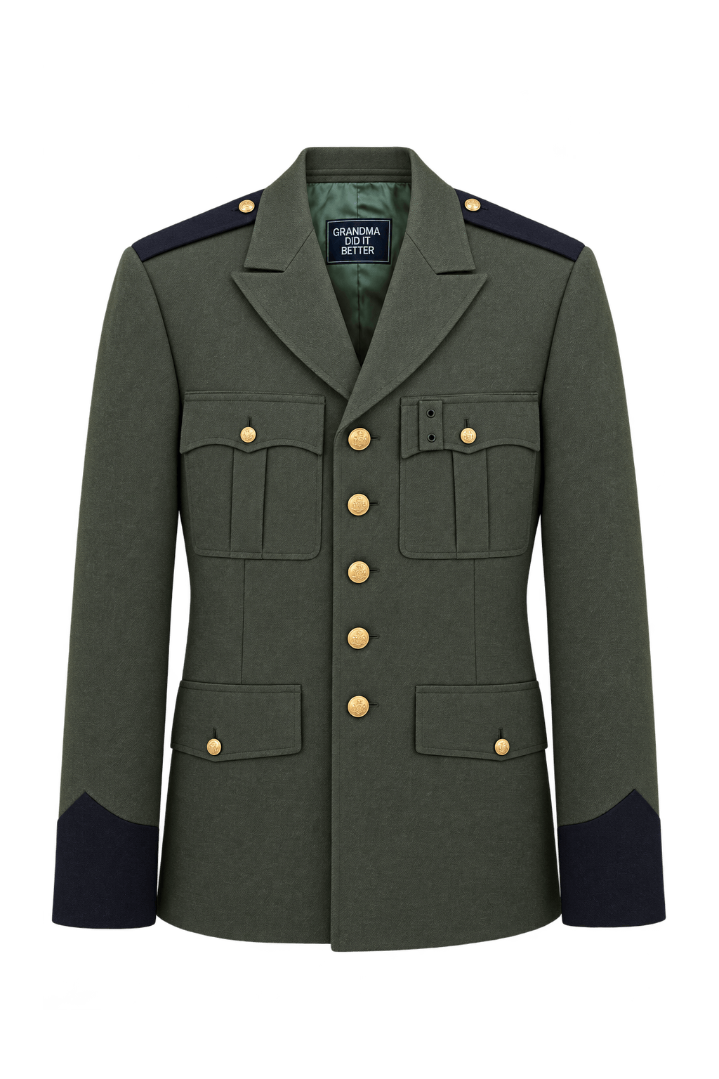 1940s Olive Green Woven Suiting Fabric Jacket - Front View