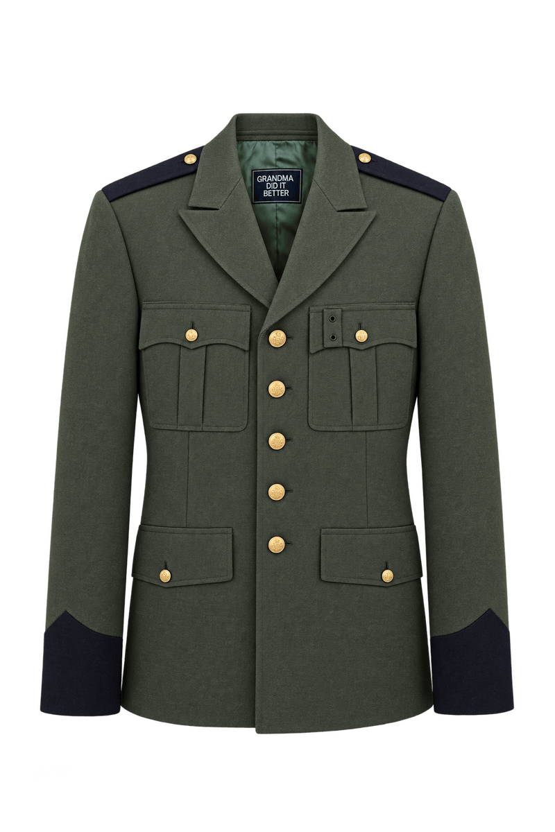 1940s Olive Green Woven Suiting Fabric Jacket - Front View