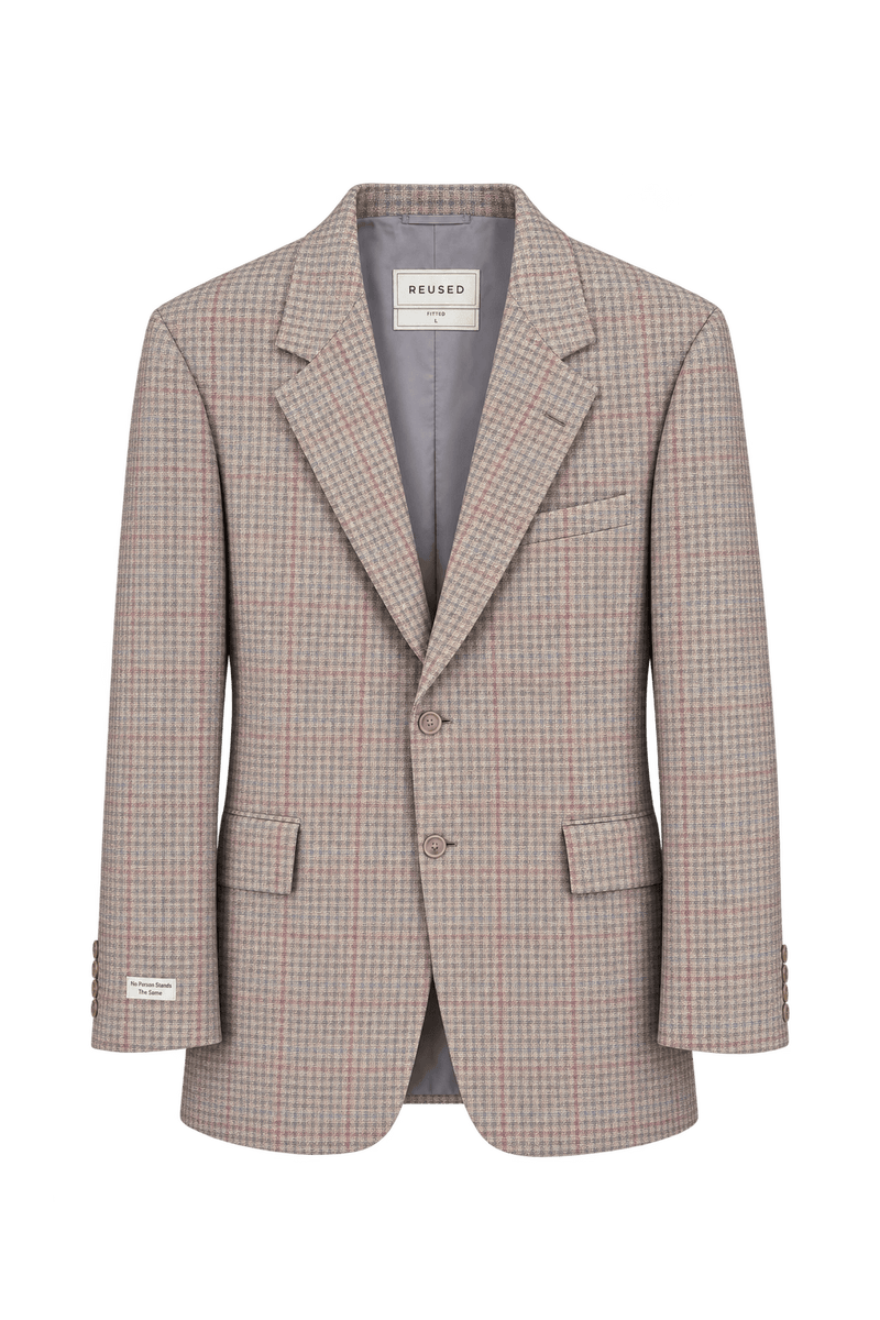 1980s Light Beige Woven Blazer - Front View