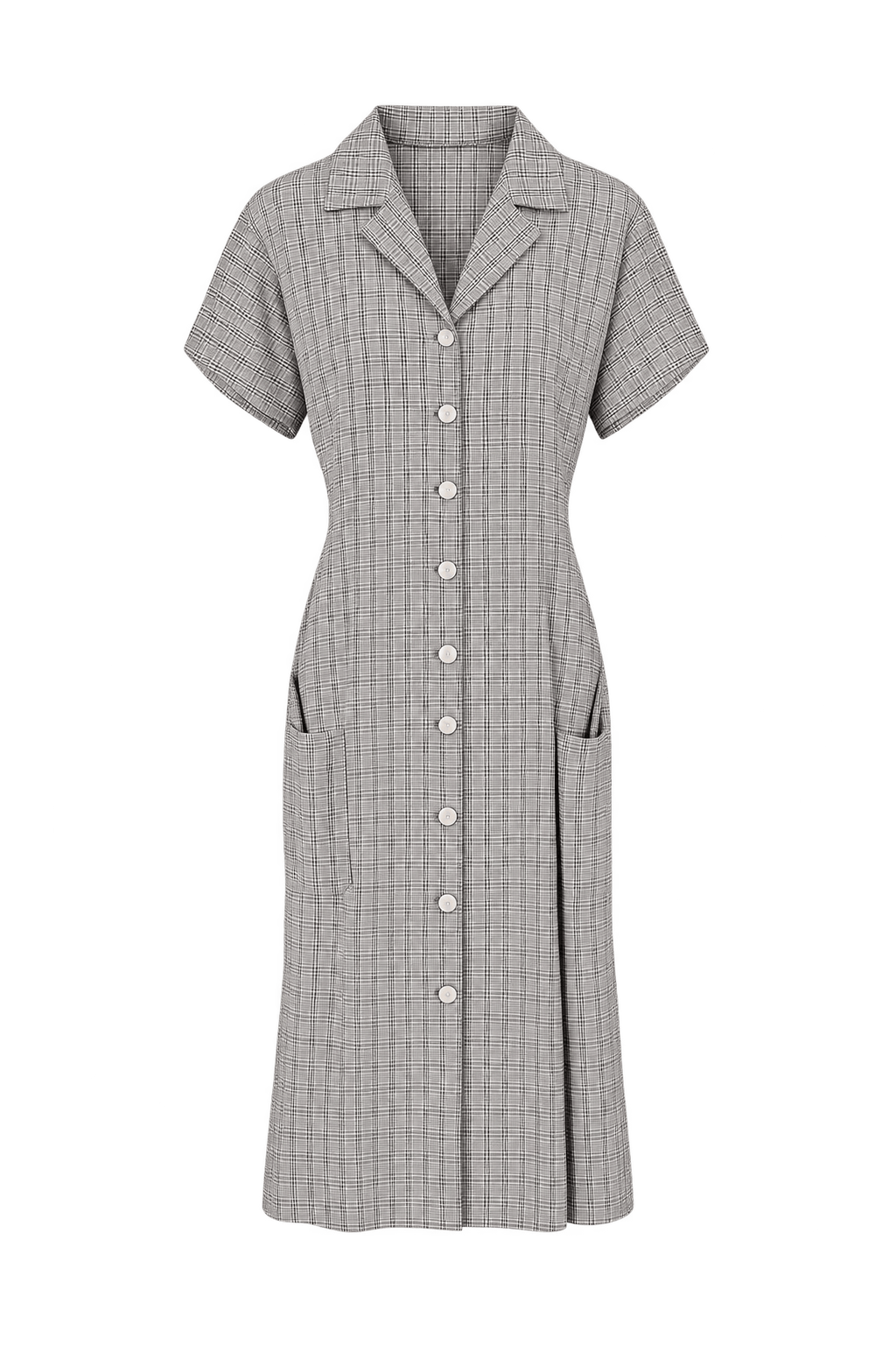 1950s Light Gray Woven Fabric Midi Dress - Front View