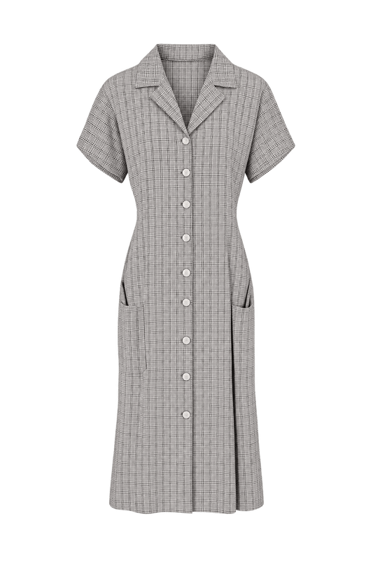 1950s Light Gray Woven Fabric Midi Dress - Front View