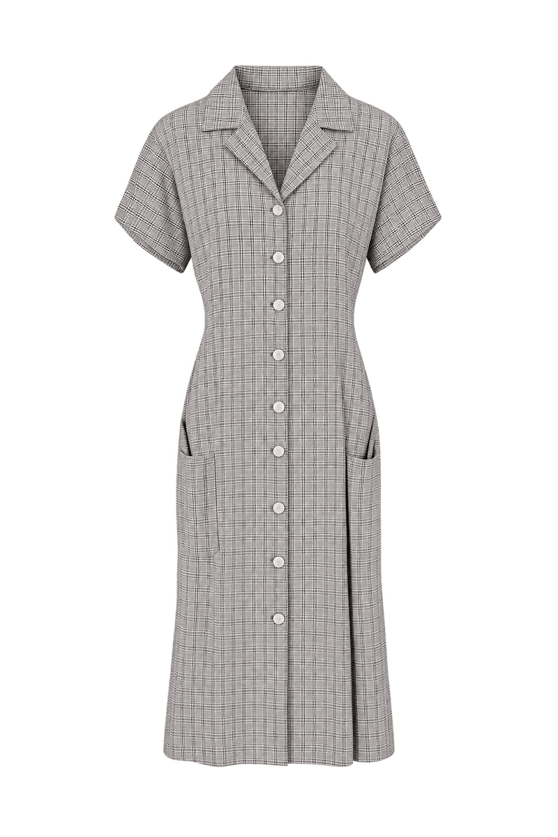 1950s Light Gray Woven Fabric Midi Dress - Front View