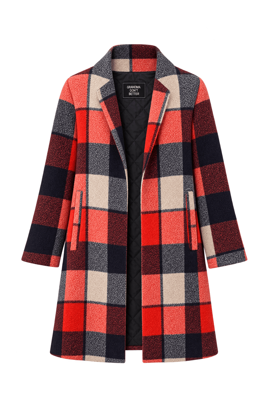 1970s Coral Red Brushed Fabric Coat - Front View