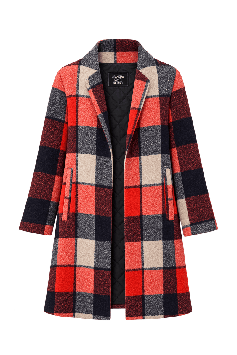 1970s Coral Red Brushed Fabric Coat - Front View