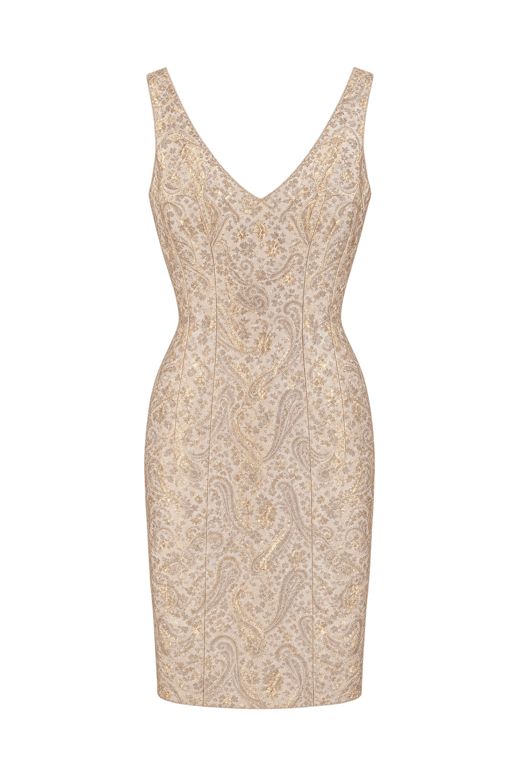 1950s Champagne Cream Woven Brocade Dress - Front View