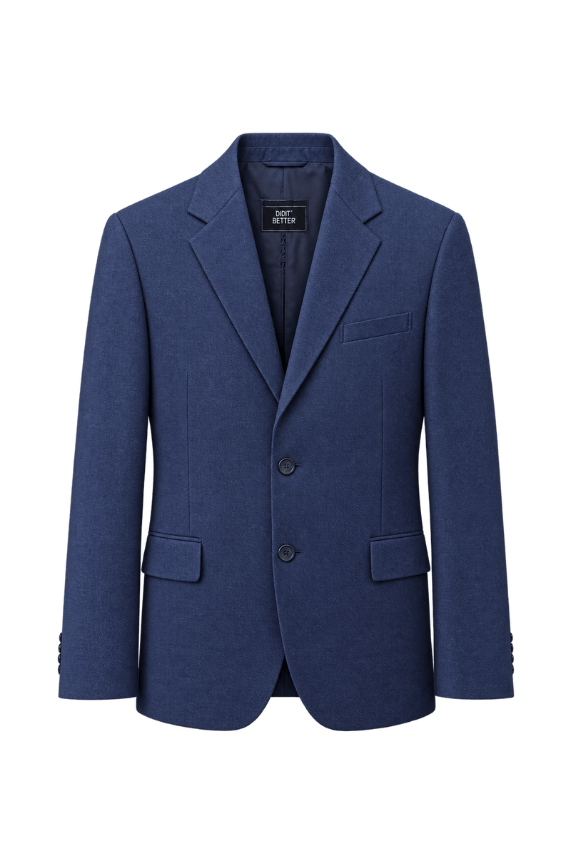 1980s Navy Blue Woven Blazer - Front View